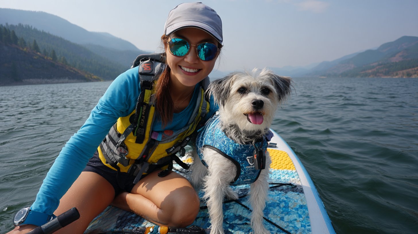Adventure Seekers Woman paddleboarding with dog